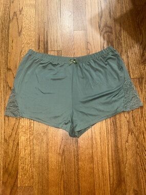 Flora Soft Lace-Trim Sleep Shorts - Sage Large